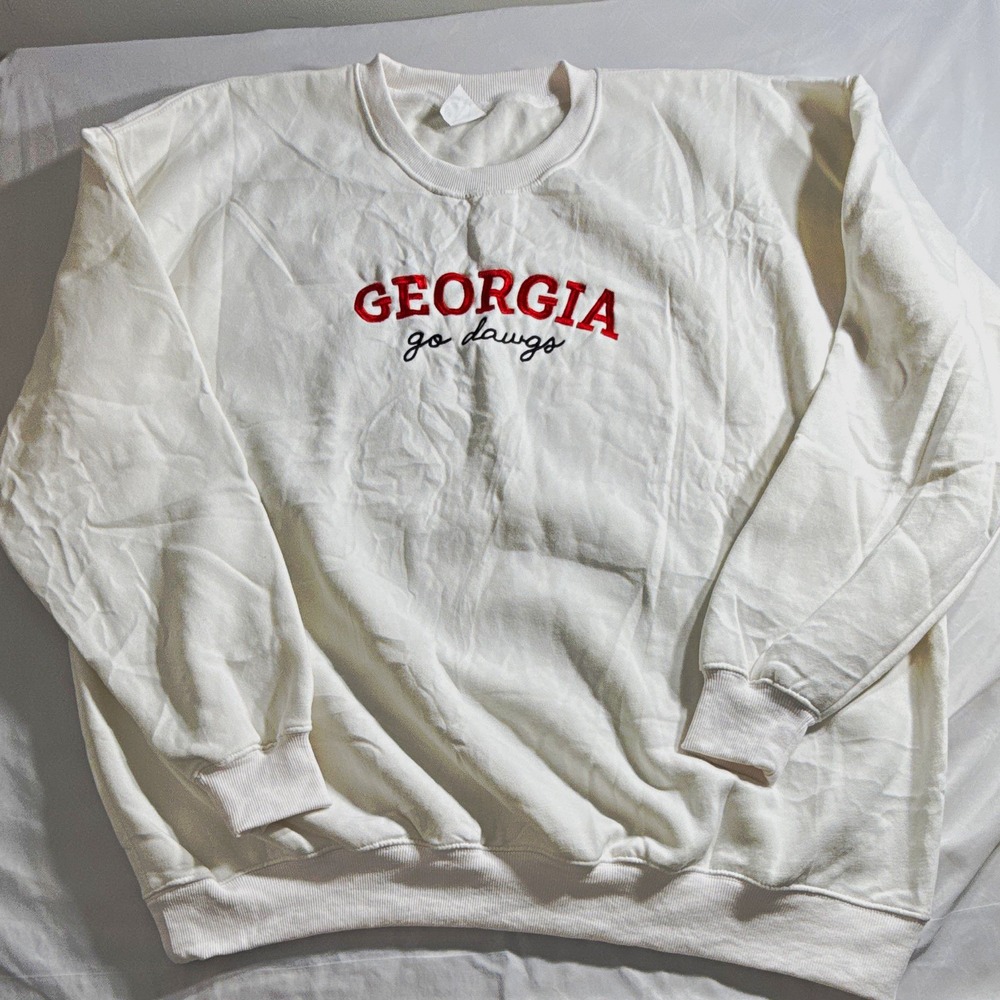 Georgia Bulldogs Go Dawgs Crewneck Sweatshirt White Red Mens 3XL